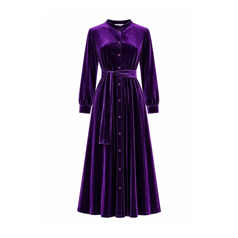 CLELIA MIDI – Abito Midi in Ciniglia Viola con Cintura