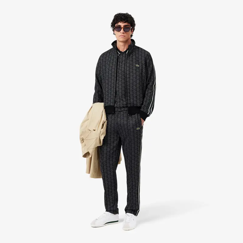 LACOSTE Tuta Leggera Monogram Con Zip Nera