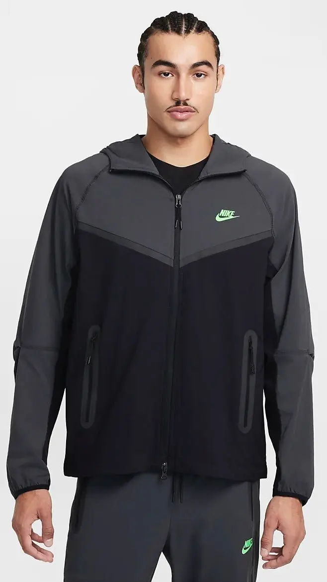 NIKE Tuta Tech In Microfibra Con Zip e Cappuccio Grigia/Nera