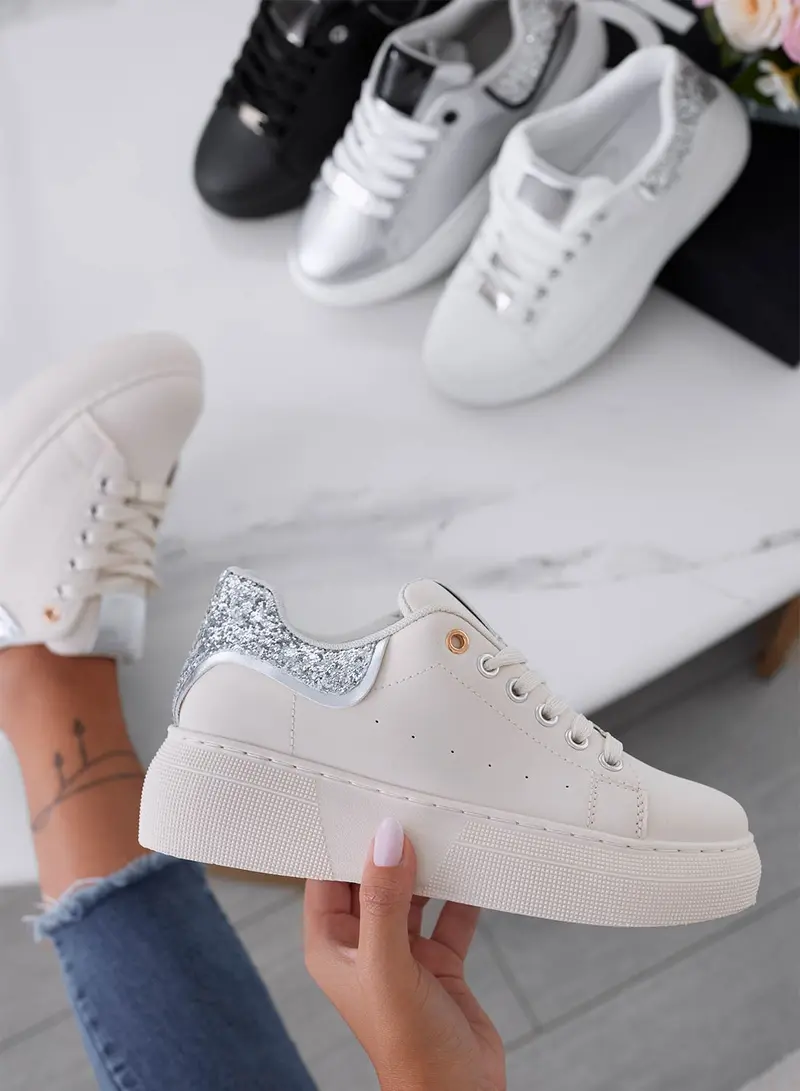 ZORA - Sneakers beige con retro glitter argento